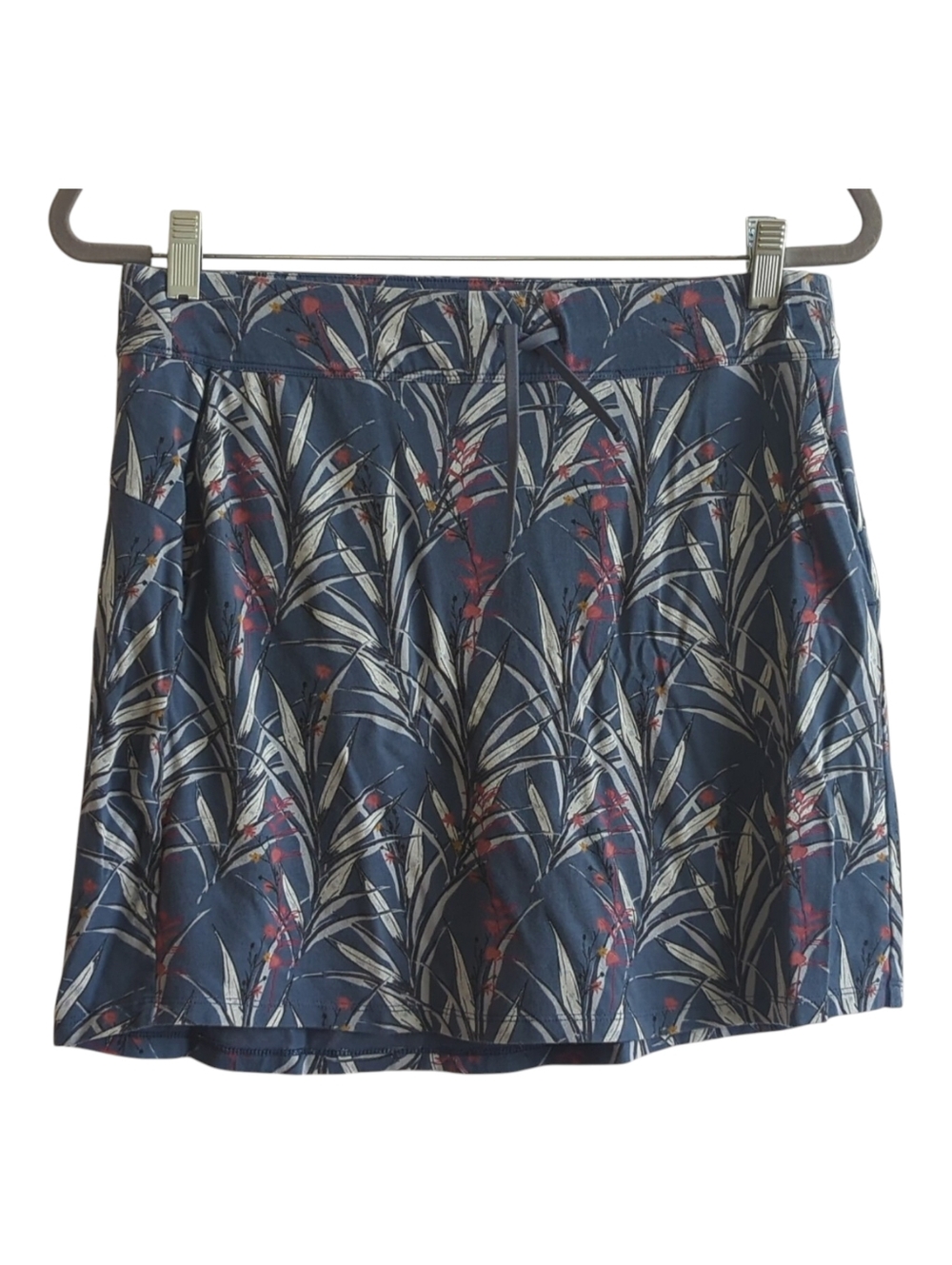 Kuhl Blue w White & Brown Floral Knit Pull-on Mini Skirt w Pockets Size S